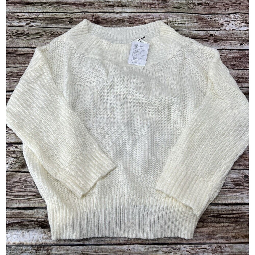 Exlura White Pullover Boxy Knit Oversized Sweater Wool Blend Womens Size XL NWT